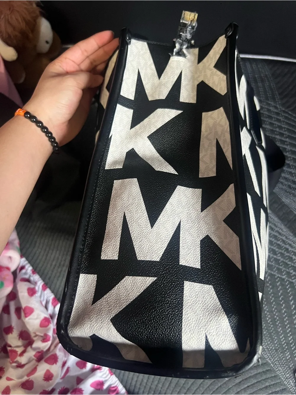 Michael Kors Black and White MK Logo Messenger Bag